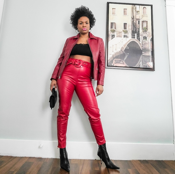 Zara Pants - Zara Belted Foam Leather Pants, Large